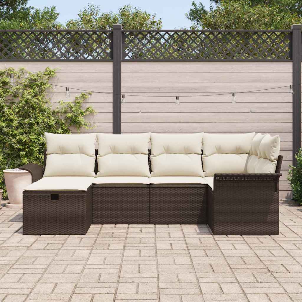 Set Divano da Giardino con cuscino 6 pcs Marrone Poly Rattan - homemem39