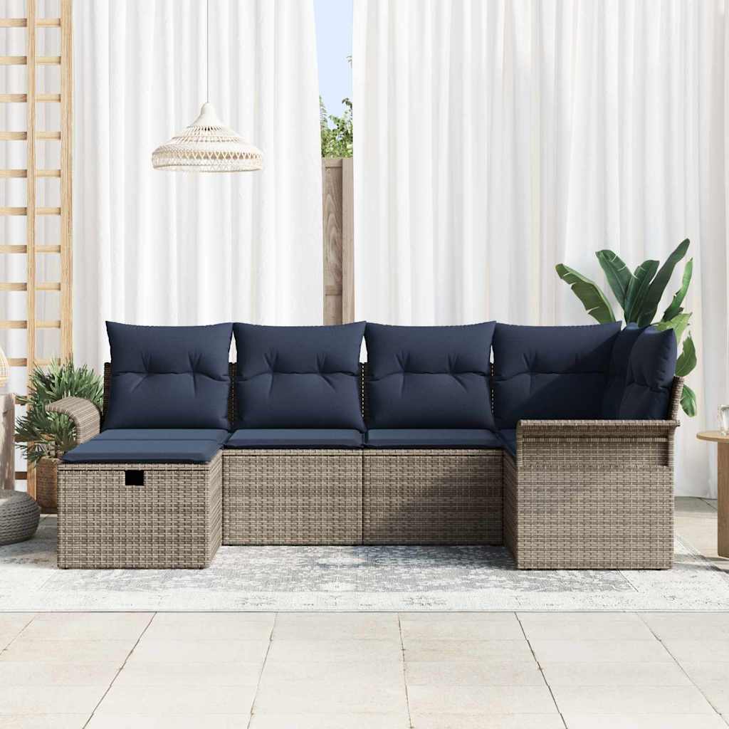 Set Divano da Giardino con cuscino 6 pcs Poly Rattan | homemem39