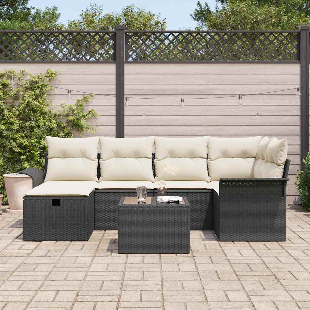 Set Divano da Giardino con cuscino 7 pcs Nero Poly Rattan - homemem39