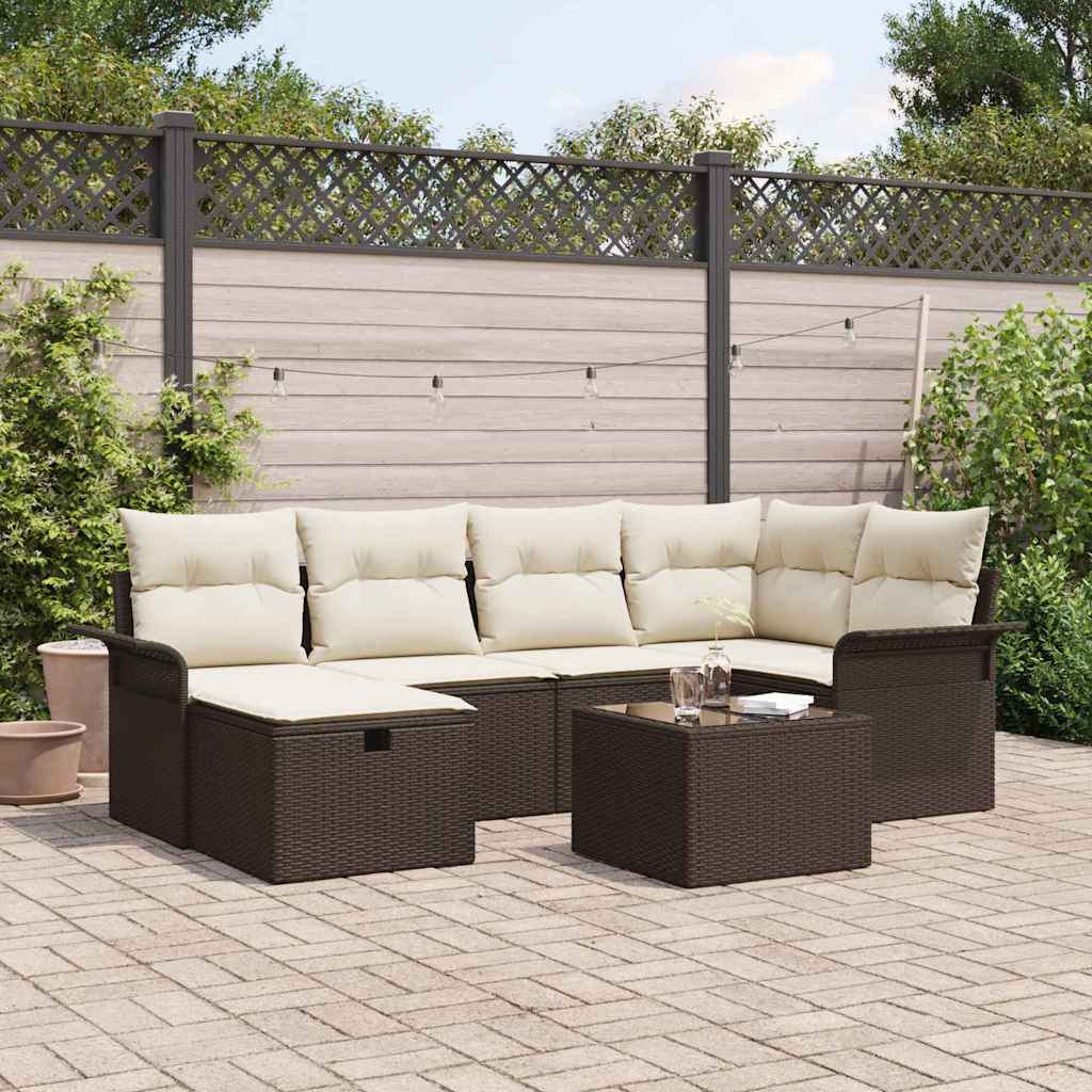 Set Divano da Giardino con cuscino 7 pcs Marrone Poly Rattan - homemem39