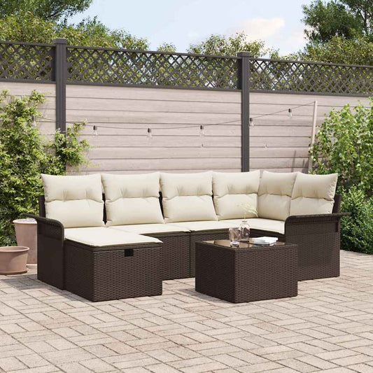Set Divano da Giardino con cuscino 7 pcs Marrone Poly Rattan - homemem39