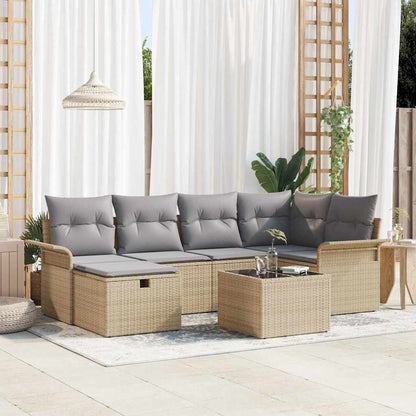 Set Divano da Giardino con cuscino 7 pcs Beige Poly Rattan - homemem39