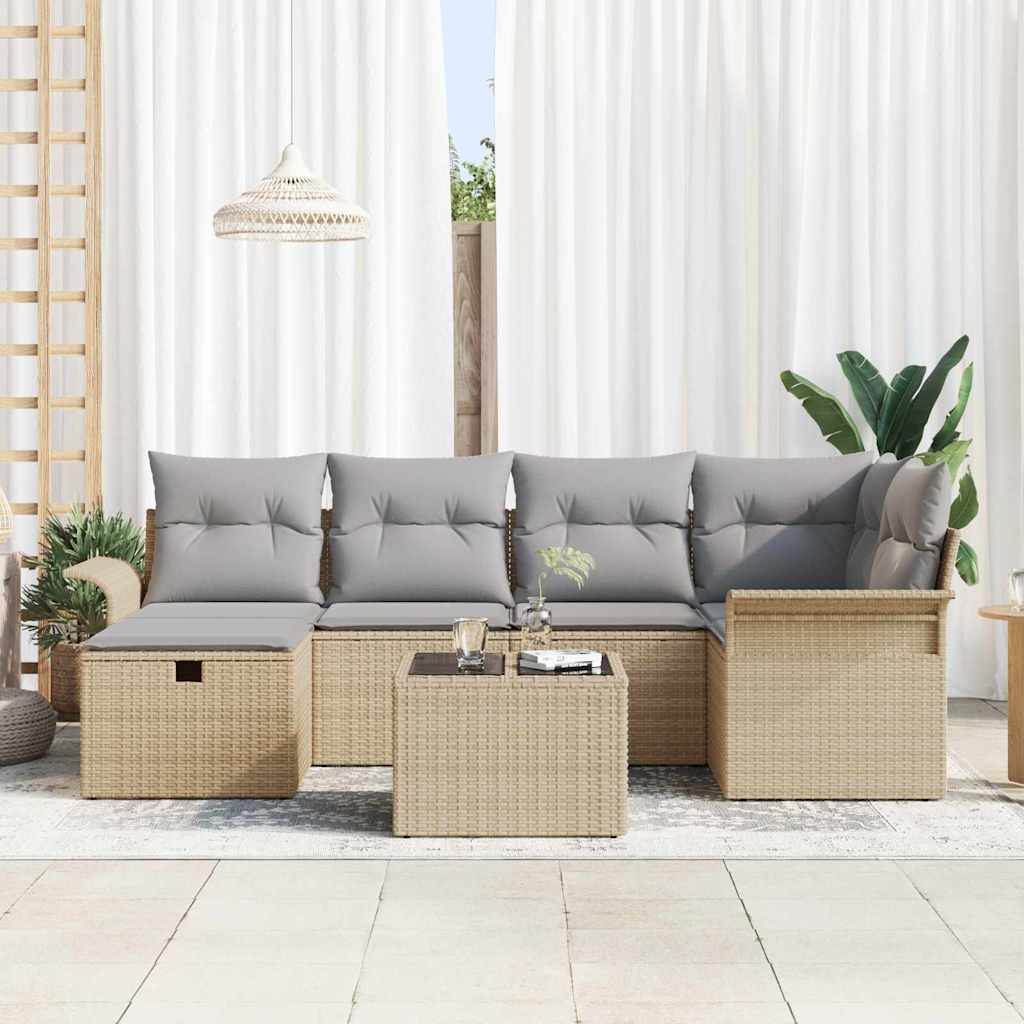 Set Divano da Giardino con cuscino 7 pcs Beige Poly Rattan - homemem39