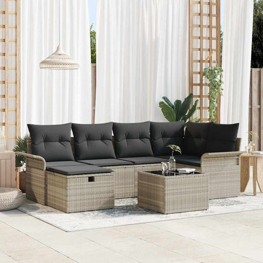 Set Divano da Giardino 7 pcs Grigio chiaro Poly Rattan - homemem39