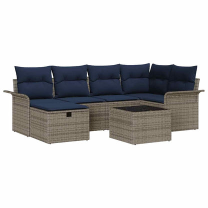 Set Divano da Giardino con cuscino 7 pcs Grigio Poly Rattan