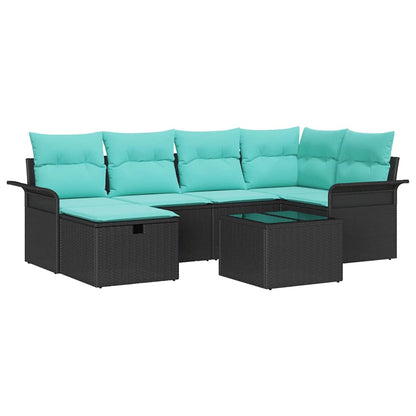 Set Divano da Giardino con cuscino 7 pcs Nero Poly Rattan