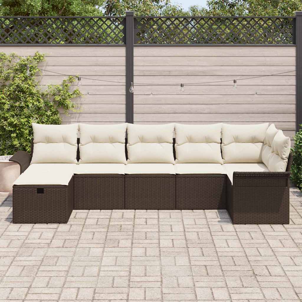 Set Divano da Giardino con cuscino 7 pcs Marrone Poly Rattan - homemem39