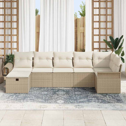 Set Divano da Giardino con cuscino 7 pcs Beige Poly Rattan - homemem39