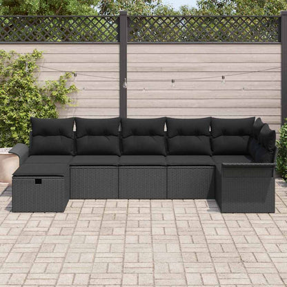 Set Divano da Giardino con cuscino 7 pcs Nero Poly Rattan | homemem39
