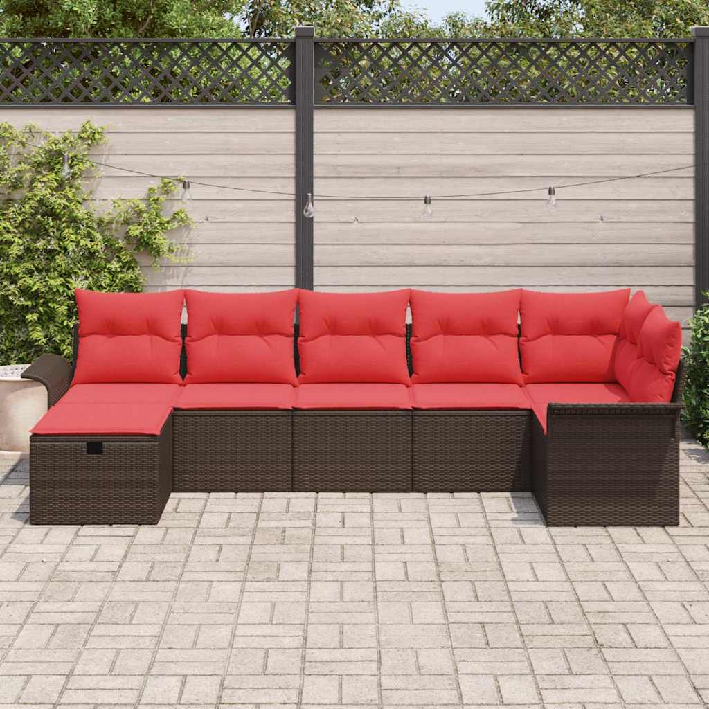Set Divano da Giardino con cuscino 7 pcs Marrone Poly Rattan | homemem39