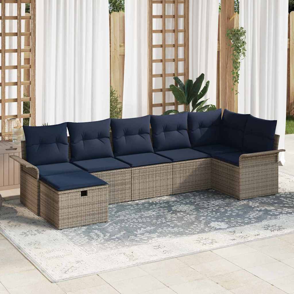 Set Divano da Giardino con cuscino 7 pcs Grigio Poly Rattan | homemem39