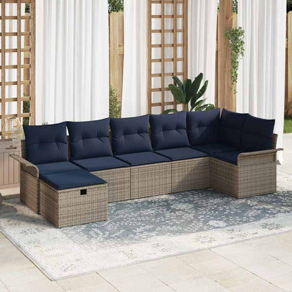 Set Divano da Giardino con cuscino 7 pcs Grigio Poly Rattan | homemem39