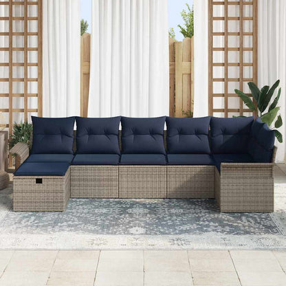 Set Divano da Giardino con cuscino 7 pcs Grigio Poly Rattan | homemem39