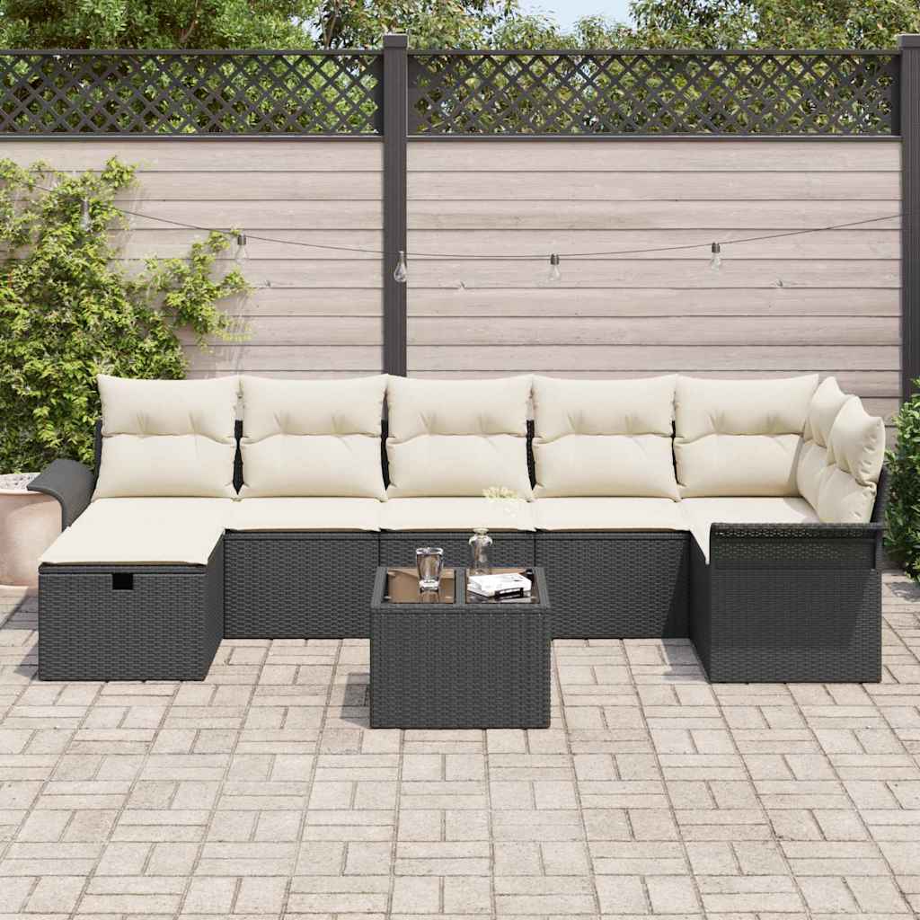 Set Divano da Giardino con cuscino 8 pcs Nero Poly Rattan - homemem39