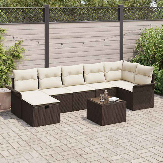 Set Divano da Giardino con cuscino 8 pcs Marrone Poly Rattan