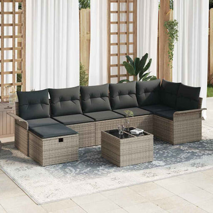 Set Divano da Giardino con cuscino 8 pcs Grigio Poly Rattan