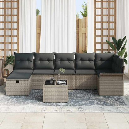 Set Divano da Giardino con cuscino 8 pcs Grigio Poly Rattan