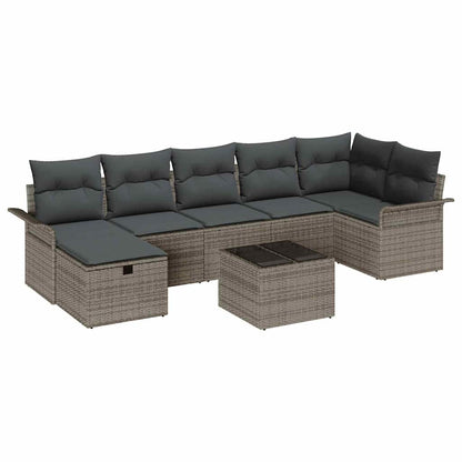 Set Divano da Giardino con cuscino 8 pcs Grigio Poly Rattan