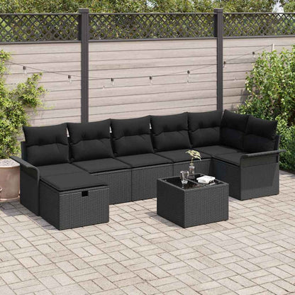 Set Divano da Giardino con cuscino 8 pcs Nero Poly Rattan | homemem39