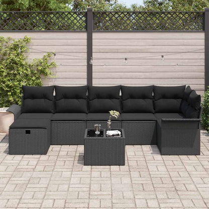 Set Divano da Giardino con cuscino 8 pcs Nero Poly Rattan | homemem39
