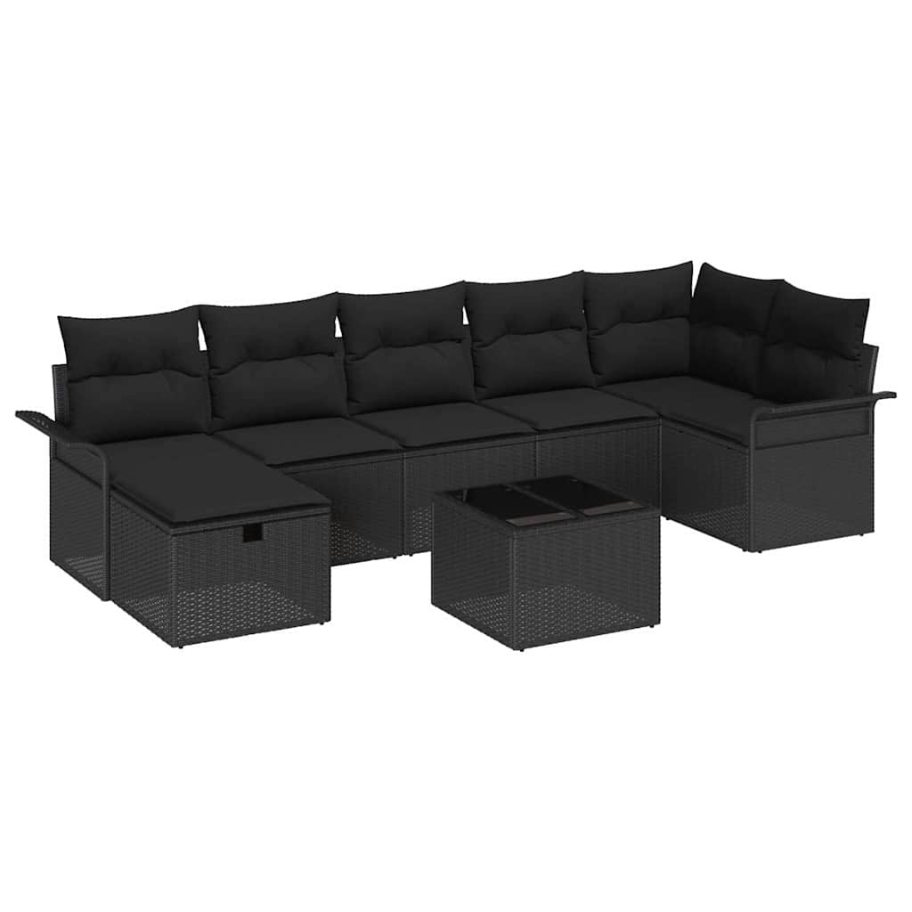 Set Divano da Giardino con cuscino 8 pcs Nero Poly Rattan | homemem39