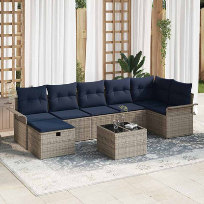 Set Divano da Giardino con cuscino 8 pcs Grigio Poly Rattan