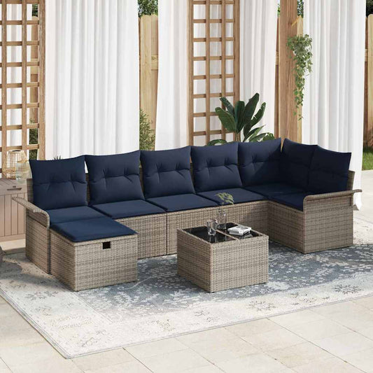 Set Divano da Giardino con cuscino 8 pcs Grigio Poly Rattan