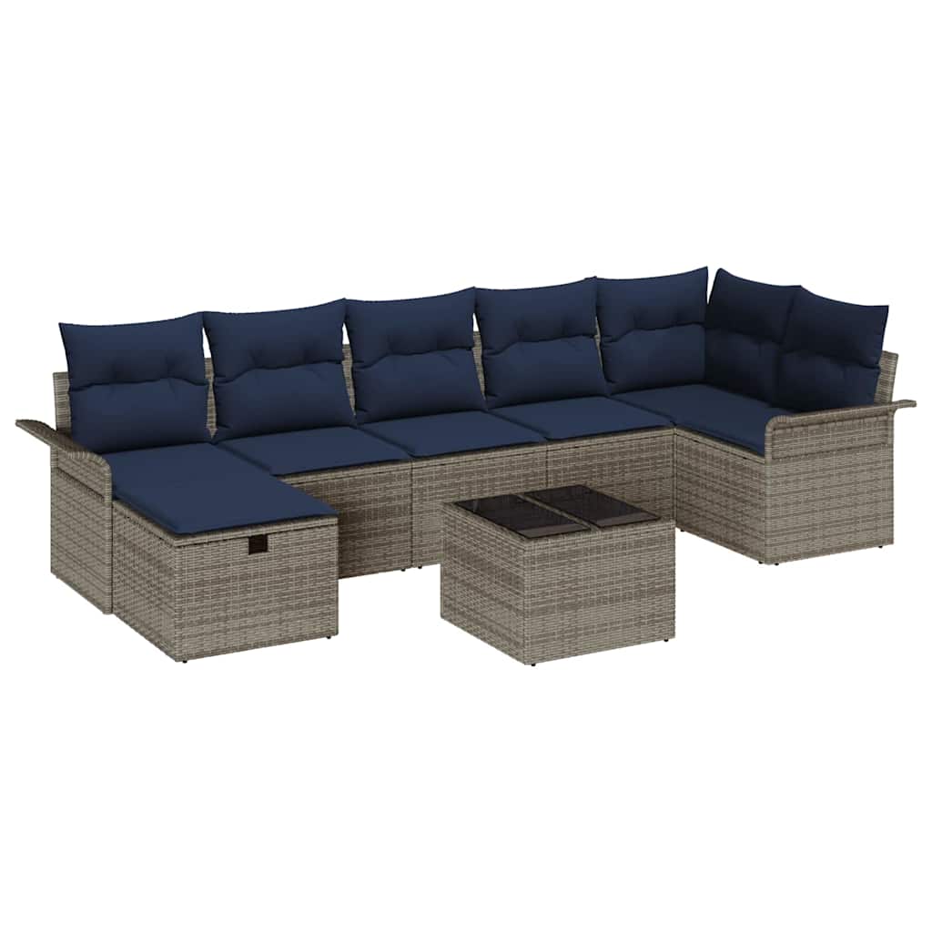 Set Divano da Giardino con cuscino 8 pcs Grigio Poly Rattan