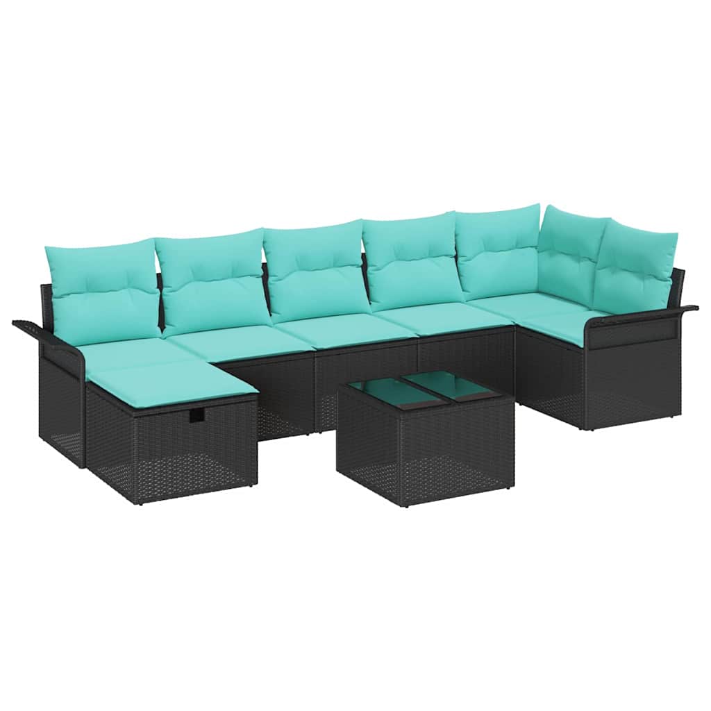 Set Divano da Giardino con cuscino 8 pcs Nero Poly Rattan | homemem39