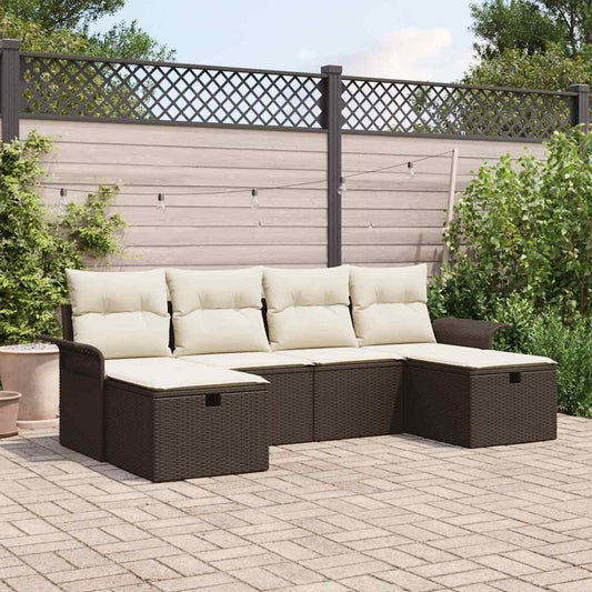 Set Divano da Giardino con cuscino 6 pcs Marrone Poly Rattan