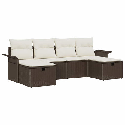 Set Divano da Giardino con cuscino 6 pcs Marrone Poly Rattan