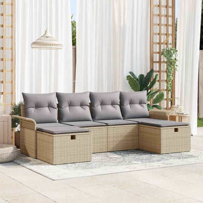 Set Divano da Giardino con cuscino 6 pcs Beige Poly Rattan - homemem39