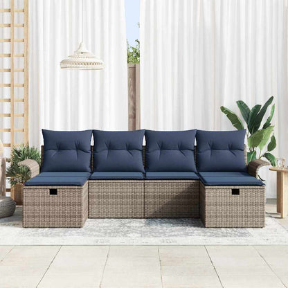 Set Divano da Giardino con cuscino 6 pcs Grigio Poly Rattan | homemem39