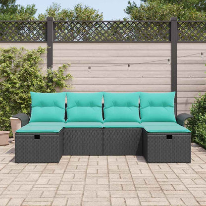 Set Divano da Giardino con cuscino 6 pcs Nero Poly Rattan | homemem39