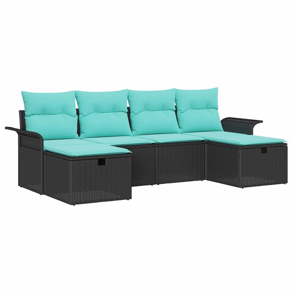 Set Divano da Giardino con cuscino 6 pcs Nero Poly Rattan | homemem39
