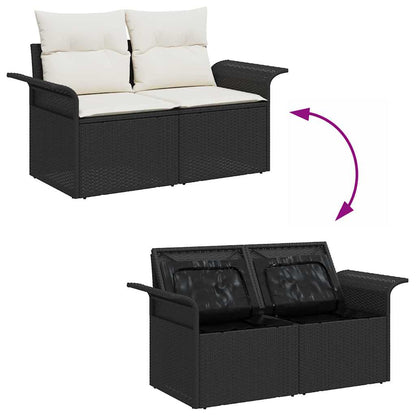 Set Divano da Giardino con cuscino 8 pcs Nero Poly Rattan