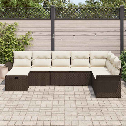 Set Divano da Giardino con cuscino 8 pcs Marrone Poly Rattan - homemem39