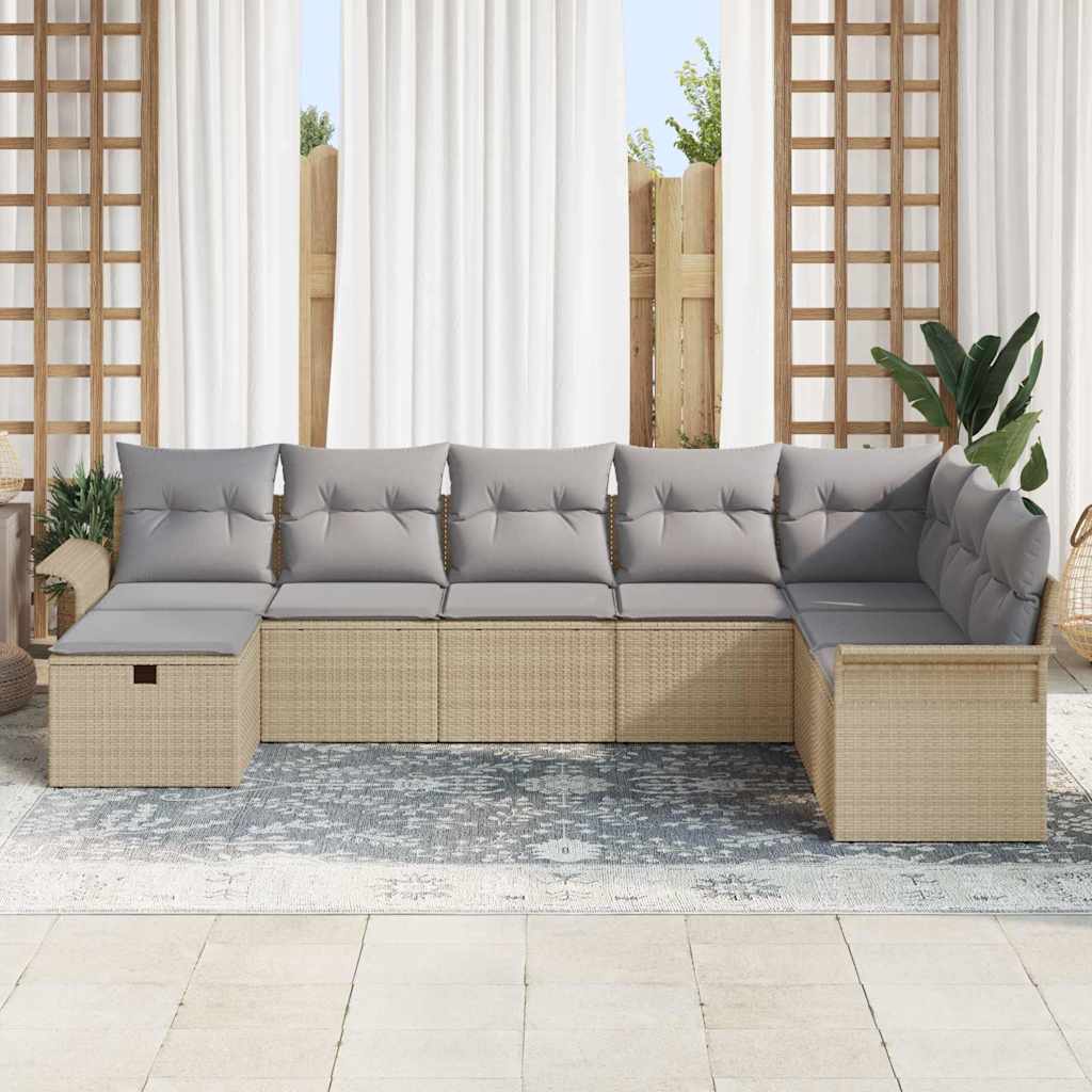 Set Divano da Giardino con cuscino 8 pcs Beige Poly Rattan | homemem39