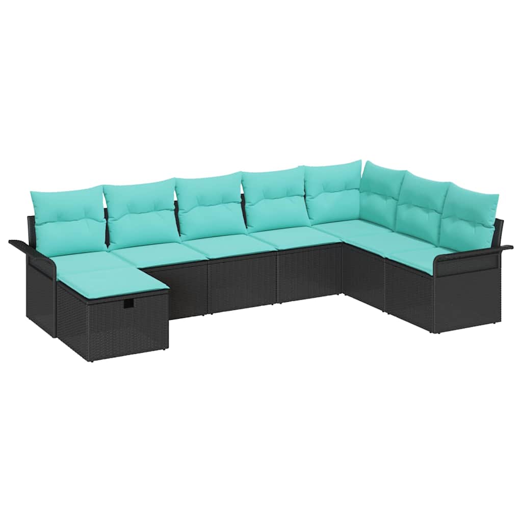 Set Divano da Giardino con cuscino 8 pcs Nero Poly Rattan | homemem39