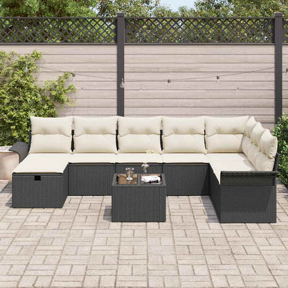 Set Divano da Giardino con cuscino 9 pcs Nero Poly Rattan