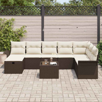 Set Divano da Giardino con cuscino 9 pcs Marrone Poly Rattan - homemem39
