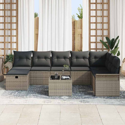 Set Divano da Giardino con cuscino 9 pcs Grigio Poly Rattan