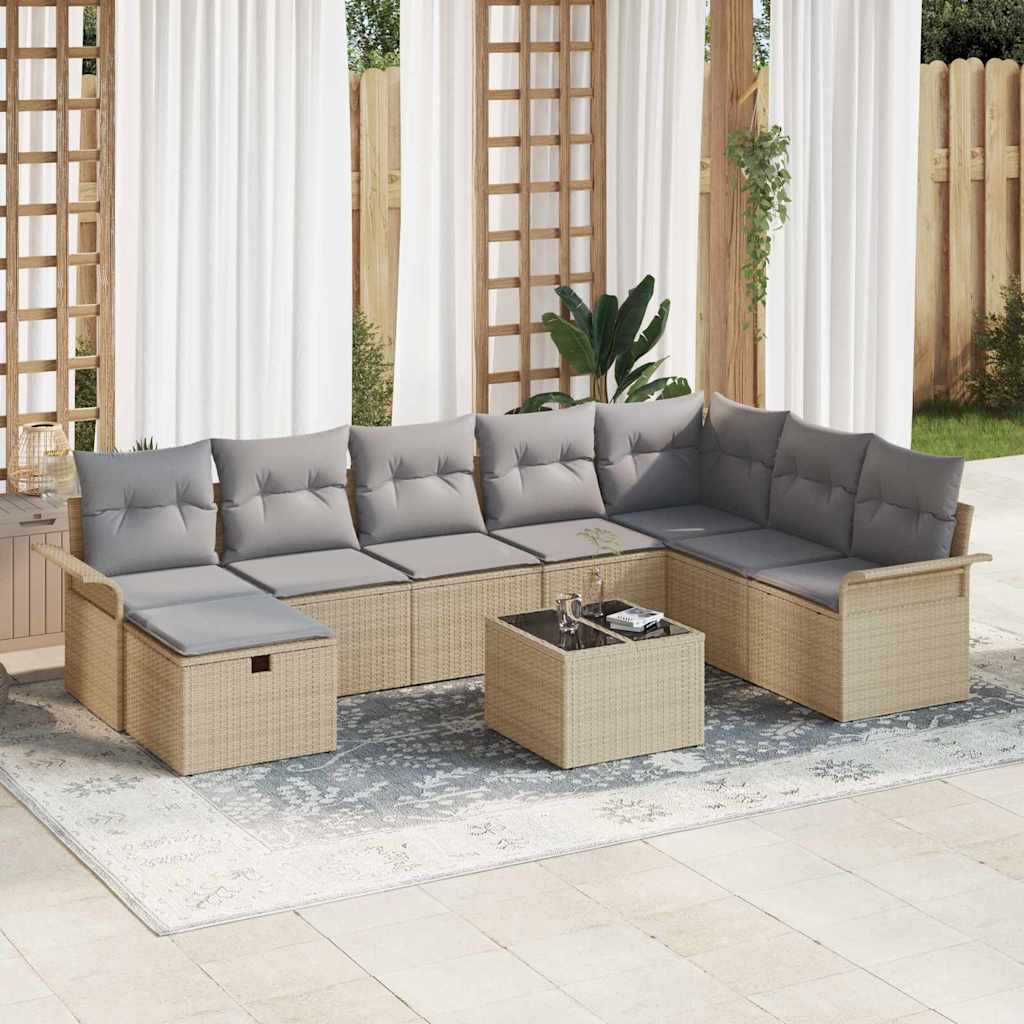 Set Divano da Giardino con cuscino 9 pcs Beige Poly Rattan | homemem39