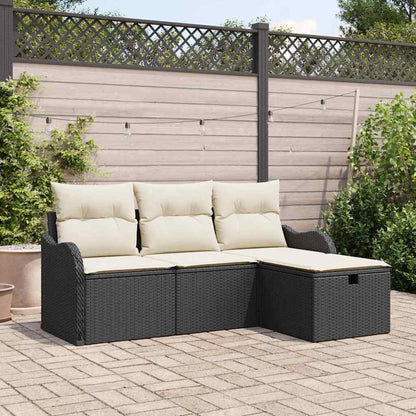 Set Divano da Giardino con cuscino 4 pcs Nero Poly Rattan