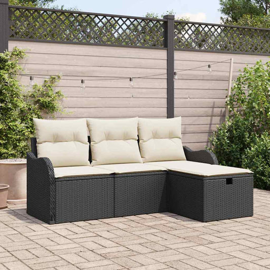 Set Divano da Giardino con cuscino 4 pcs Nero Poly Rattan