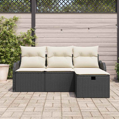 Set Divano da Giardino con cuscino 4 pcs Nero Poly Rattan