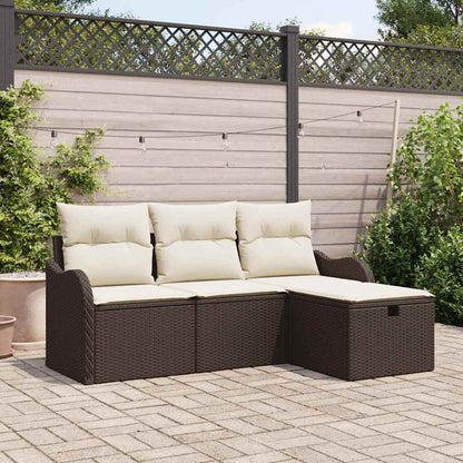Set Divano da Giardino con cuscino 4 pcs Marrone Poly Rattan - homemem39