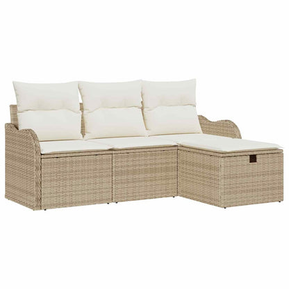 Set Divano da Giardino con cuscino 4 pcs Beige Poly Rattan - homemem39