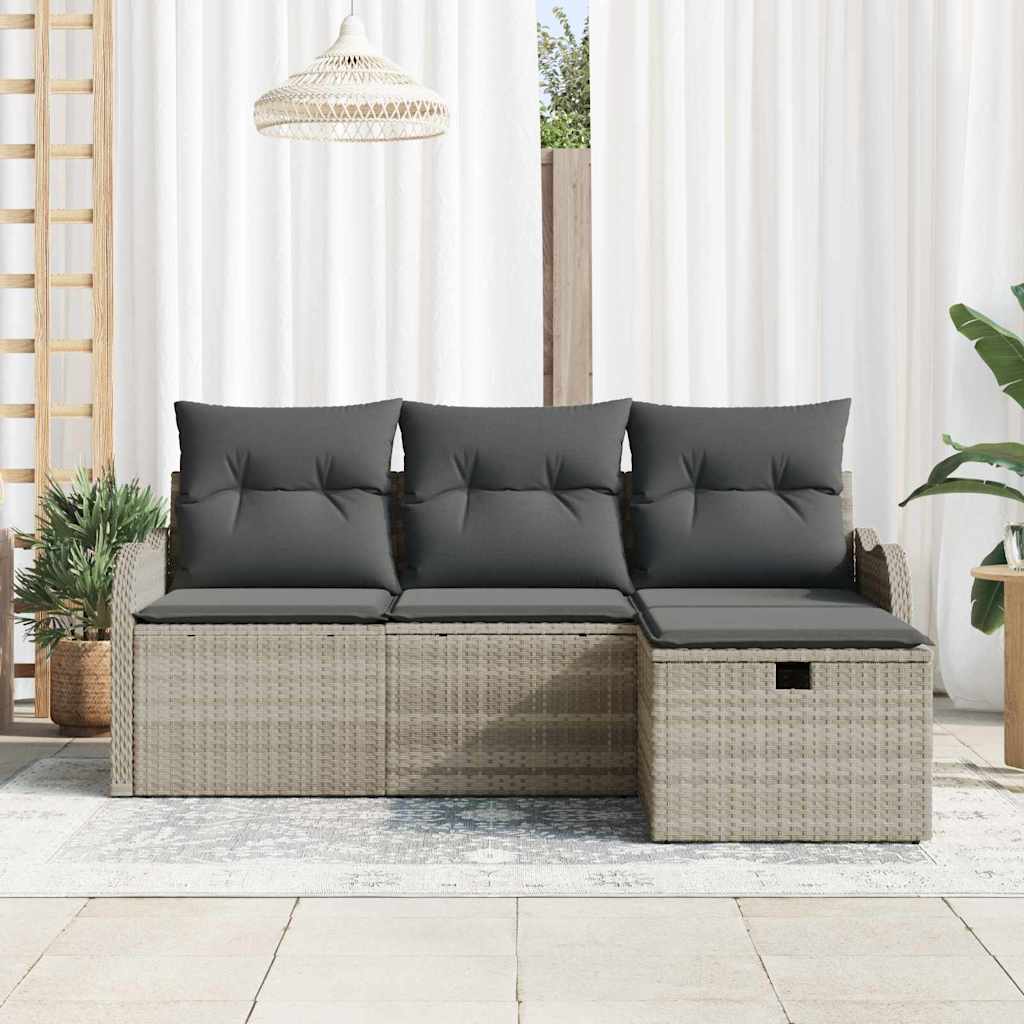 Set Divano da Giardino 4 pcs Grigio chiaro Poly Rattan