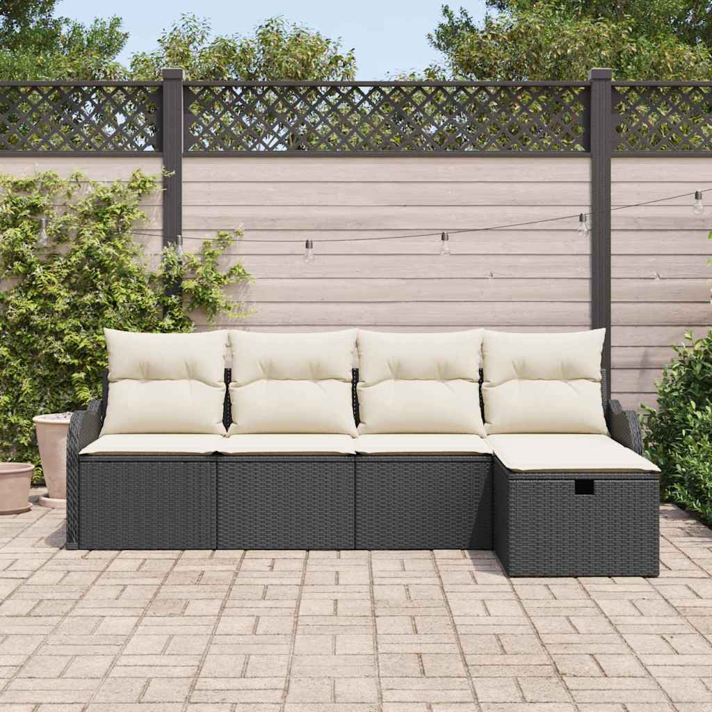 Set Divano da Giardino con cuscino 5 pcs Nero Poly Rattan - homemem39
